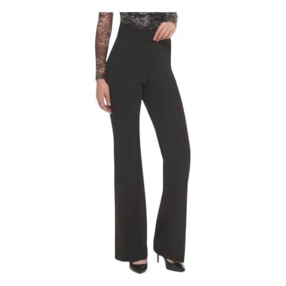 DKNY Pants Black High Waist Wide Leg Career trousers slacks boot cut stretch 10 - Picture 1 of 4